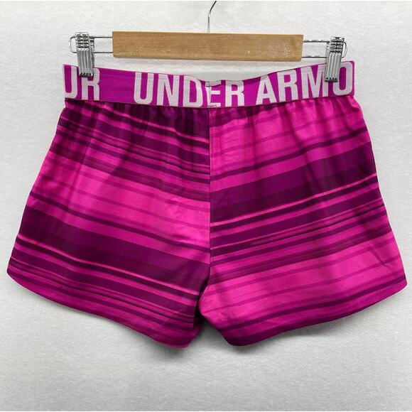 Under Armour Shorts Womens XS HeatGear Loose Fit Fuchsia Stripe Athletic 3" - Picture 2 of 7